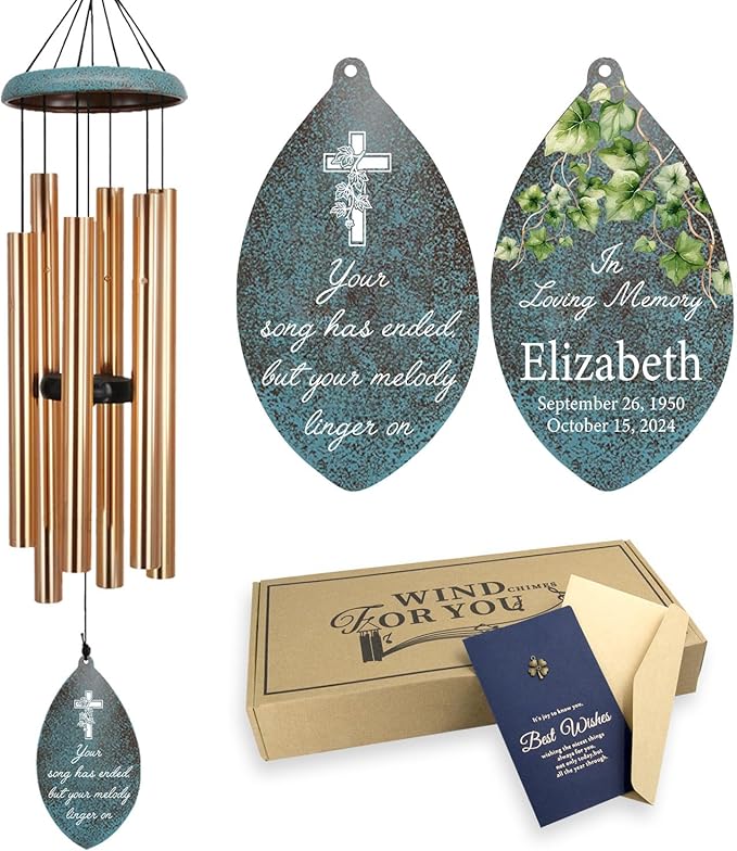 ASTARIN Personalized Memorial Gifts Wind Chimes, Sympathy Customized Wind Chimes in Loving Memory of Dad/Mom, Memorial Gifts for Loss, 35inch Wind Chime Deep Tone for Funeral Outdoor