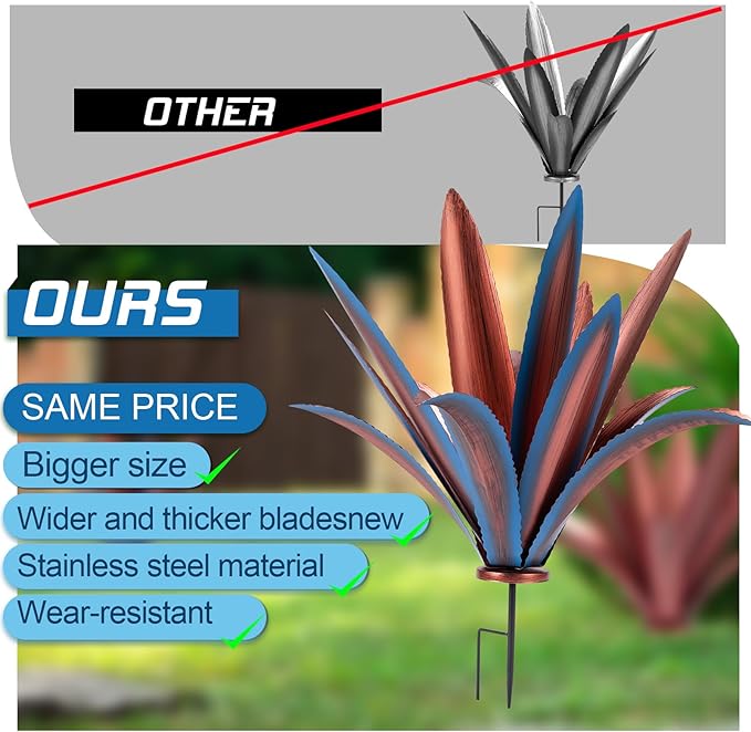Large Tequila Rustic Sculpture, Rustic Metal Agave Plants for Outdoor Patio Yard Mexican Plant Garden， Agave Outdoor Lawn Ornaments Yard Stakes (Blue 1pc)