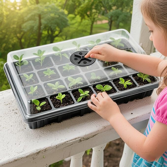 10 Pack Seed Starter Tray, 240 Cells XL Seedling Trays (2'' Each Cell) with Humidity Dome & Vented Lid, Mini Greenhouse Propagator for Plant Growing, Gardening Supplies