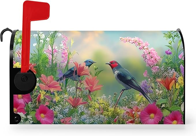 Spring Bird Flowers Mailbox Covers Magnetic Large Size 25.5x21 inch Summer Floral Mailbox Cover Oversized Colorful Farmhouse Mailbox Wrap Post Box Cover for Garden Outdoor Decor