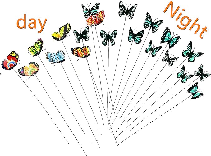 50pcs Glow in The-Dark Butterfly Garden Posts -3.2inch Colorful Butterfly Decorations for Outdoor Gardens, courtyards, Flower beds, Indoor planters, Party Decorations - Waterproof Material