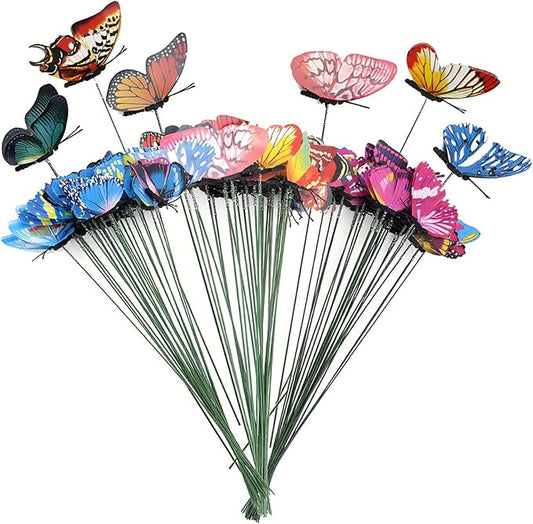 24pcs Butterfly Garden Posts - Colorful Metal Butterfly Decorations for Outdoor Gardens, courtyards, Flower beds, Indoor planters, Party Decorations - Waterproof Material