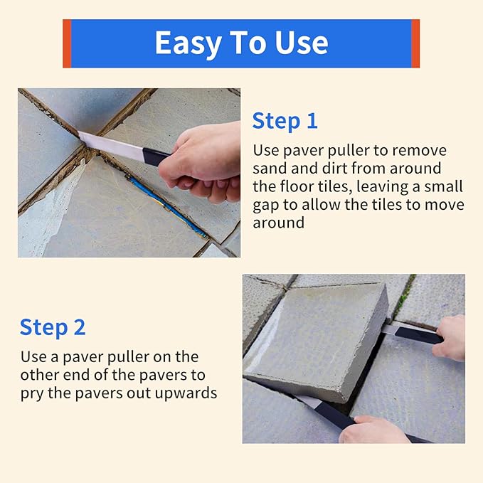 2Pcs Paver Removal Tool, Paver Extractor Tool Paver Puller with Joint Scraper Micro Teeth and Gripper Slots Paver Lifter Tool for Garden, Lawn, Patio, Yard Loose Brick Block Replacement