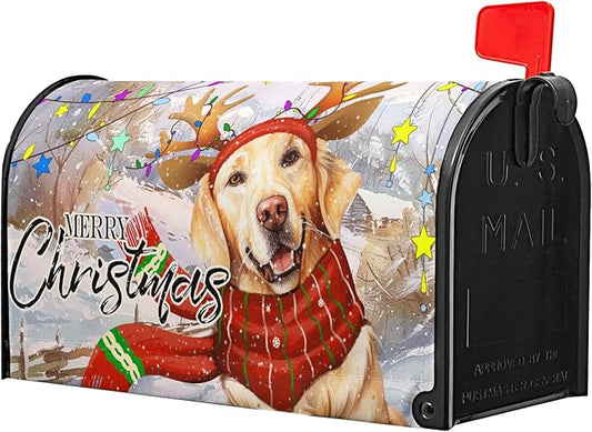 Merry Christmas Mailbox Cover Xmas Dog Oversized Post Letter Box Covers New Year Golden Retriever Magnetic Waterproof Mail Wraps for Winter Framhouse Outdoor Decor Large Size 21 * 25.5 Inch