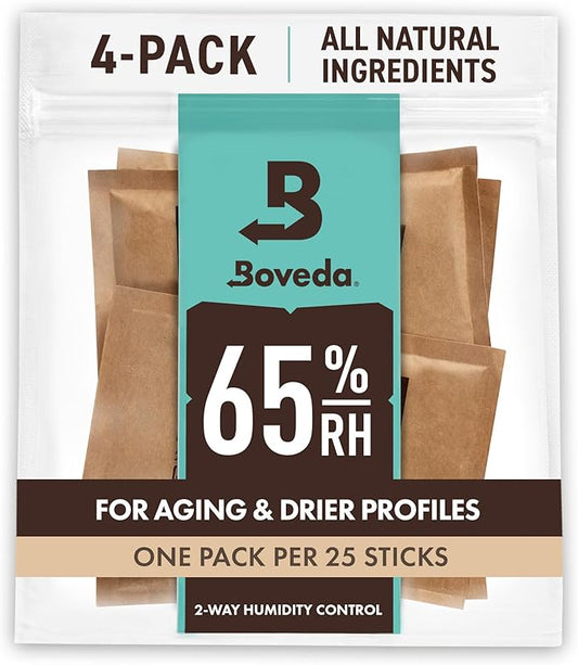 Boveda 65% Two-Way Humidity Control Packs For Aging & Long-Term Storage in Plastic & Wood Boxes – Size 60 – 4 Pack – Moisture Absorbers – Humidifier Packs – Hydration Packets in Resealable Bag