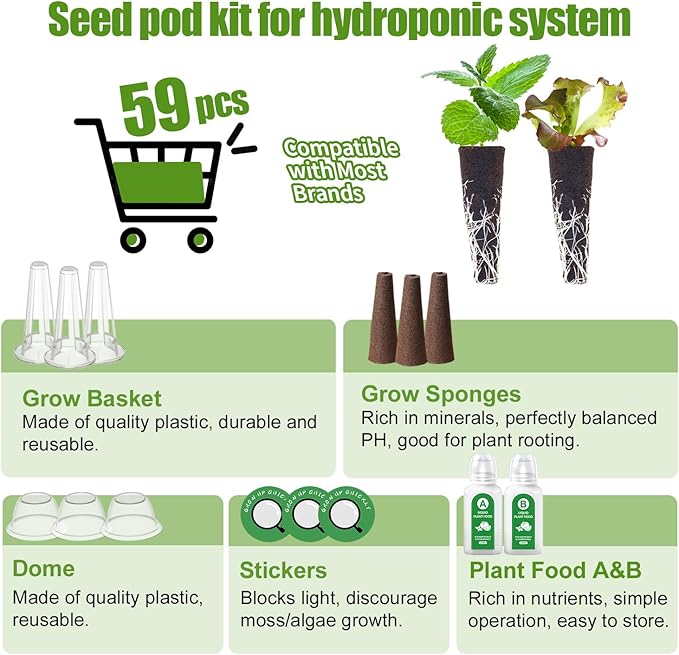 12 Pods Gourmet Herb Seed Kit Compatible with All Hydroponics, Growing Kit with Nutrient Solution, Seeds & Grow Sponges – Indoor Garden for Fresh Herbs & Vegetables (Nutrient & Salad Mixed Seed)