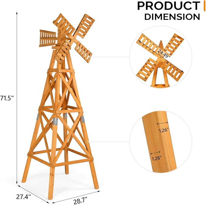 Wooden Windmill, Weather-Proof Wind Spinner, Outdoor Wind Mill for Garden Lawn Patio Decoration (Teak, Large)