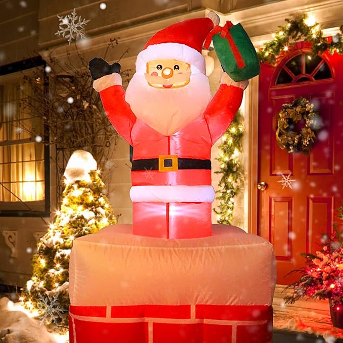 VCUTEKA Christmas Inflatables Outdoor Decorations, Inflatable Christmas Santa Claus in Chimney Blow Up Yard Decorations with LED Lights for Holiday and Garden Lawn Winter Decor