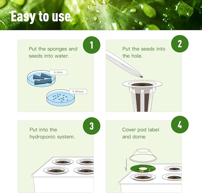 125 pcs Hydroponic Pods – Compatible with AeroGarden, iDOO Indoor Hydroponic Growing Systems. Includes: 50 Sponges, 50 Labels, 12 Baskets, 12 Clear Propagation Domes, +1 Plastic Tweezers