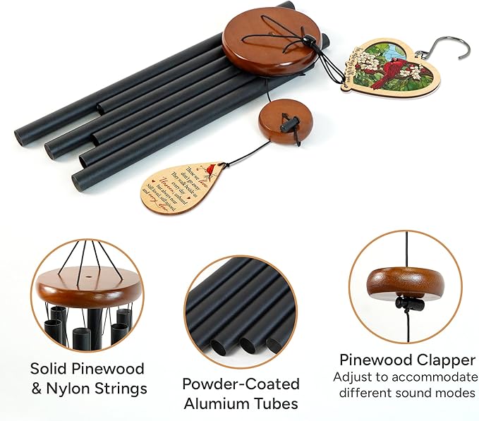 FLAGWIX Sympathy Gifts for Loss of Loved One - Christmas Memorial Wind Chimes for Outside 32in - Cardinal Gifts for Women Men, Bereavement Gift idea, in Memory of a Loved One Mother Father Husband