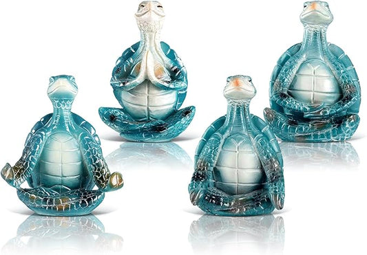 4 Pcs Sea Turtle Meditation Yoga Decor Zen Sea Turtles Garden Statue Figurines Coastal Ocean Beach Bathroom Decor Turtle Gifts for Women Yogis Home Office Decorations(Stylish)