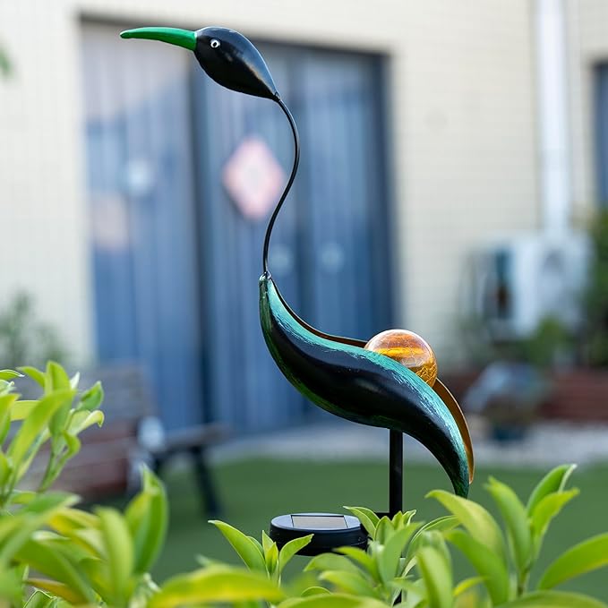 Solar Garden Statue Crane Yard Art Sculptures, Metal Heron Statues Outdoor for Patio Yard Lawn Porch Decorations, Garden Decor for Outside, House Warming Gifts - Mom Birthday Gifts