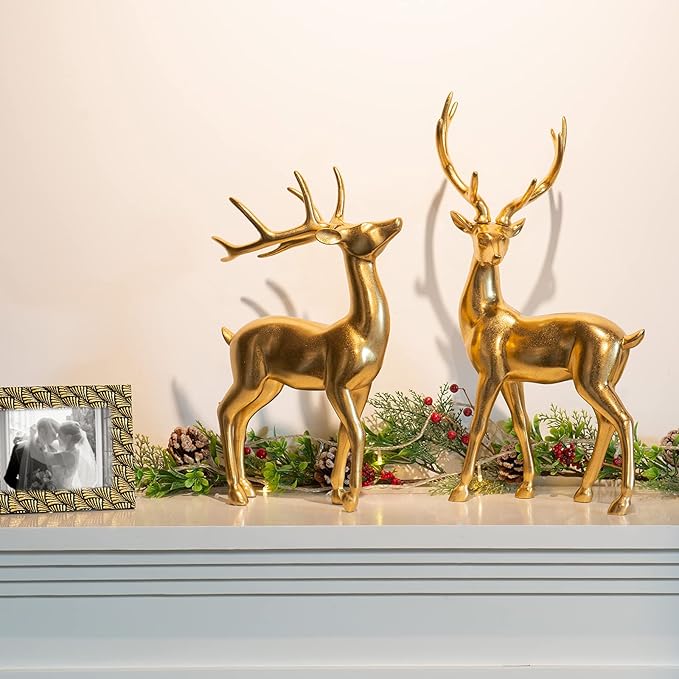 Newman House Studio Gold Reindeer Christmas Decoration Indoor - Large Christmas Reindeer Decor Statue 11 * 6.9 * 20.9 Inch