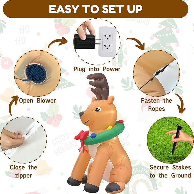 Christmas Inflatables Outdoor Decorations, 7FT Giant Reindeer Inflatable Yard Decor, Cute Xmas Blow Up Deer with Led Lights for Indoor Holiday Party Winter Outside Lawn Garden