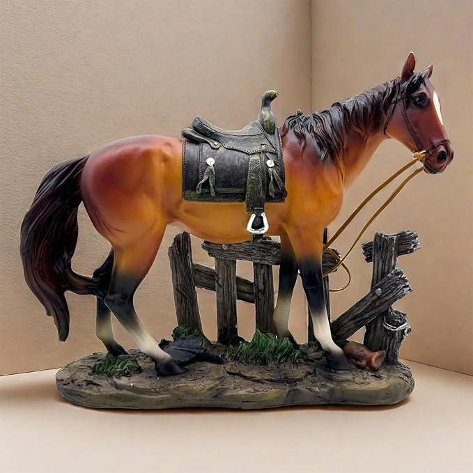 10 INCH Horse Statue Figurine Sculpture Resin Collectible Gifts for Horse Lover Office Home Decor Desk Accessories Decoration Garden Figurines Outdoor Decor (Brown)