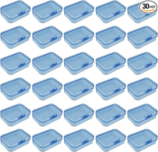 Goodma 30 Pieces Mini Rectangular Plastic Boxes Empty Storage Organizer Containers with Hinged Lids for Small Items and Other Craft Projects (Blue, 2.6 x 1.8 x 0.8 inch)