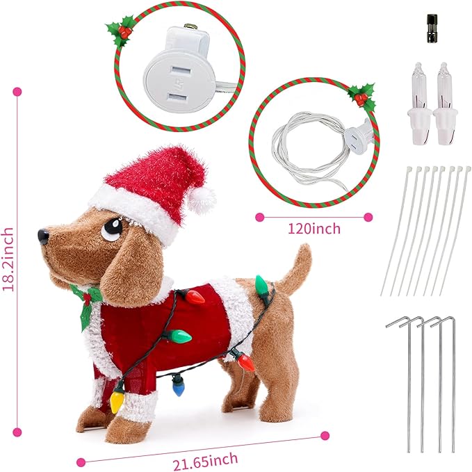 Lighted Christmas Decorations Outdoor/Indoor, 3D Dachshund with Xmas Hat and C9 String Lights, Sausage Dog Christmas Decor for Home Yard Garden Holiday Party