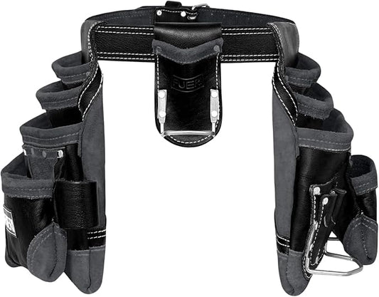 FUERI 16 Pocket Leather Tool Belt for Men, Comes with Heavy Duty Tools Pouches, 3 Hammer holders, Adjustable Belt, Carpenter tool Organizer for Carpenter, Construction, Electrician Rig.