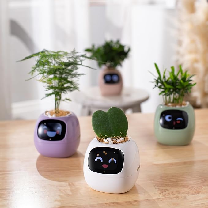 Ivy Intelligent Flower Pot for Home Decoration Plants Companion Neat Desk Setup Gift Smart Pet Planter Robot Guidance on Plant Care with Emojis Pet Friends (Yellow)