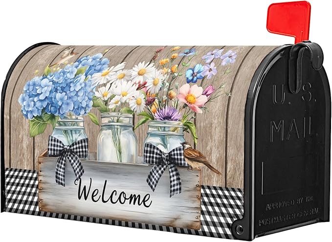 Spring Floral Mailbox Covers Magnetic Standard Size 21 X 25.5 Inch Bird Flower Magnetic Mailbox Cover Wildflowers Mailbox Wraps Post Box Cover Decoration Outdoor Garden Home Yard Outside