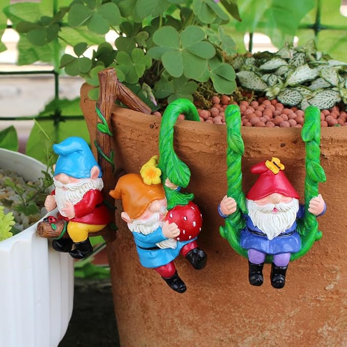 3 PCS Gnome Hanging Statues, Climbing Gnomes Tree Faces Decor Outdoor for Yard, Gnomes Statue, Outdoor Fairy Garden Resin Crafts, Flower Pot Landscape Dwarf, Micro Landscape Pendant Ornaments