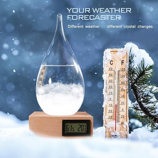 Storm Glass Weather Predictor, Glass Sphere with Wood Base, Christmas Decoration Snow Globe, Storm Glass Weather Forecast Weather Station