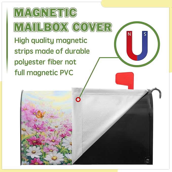 Pink Flower Mailbox Cover Summer Butterfly Mailbox Covers Magnetic Standard Size Spring Daisy Mail Box Wrap Colorful Floral Post Letter Box Cover 21x18 inch for Garden Farmhouse Outdoor Decoration