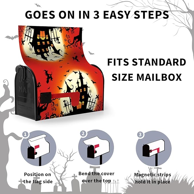 Halloween Mailbox Covers Castle Witch Magnetic Mailbox Cover Halloween Mail Box Wraps Post Letter Box Covers Garden Decorations Outdoor 21 X 18 Inch