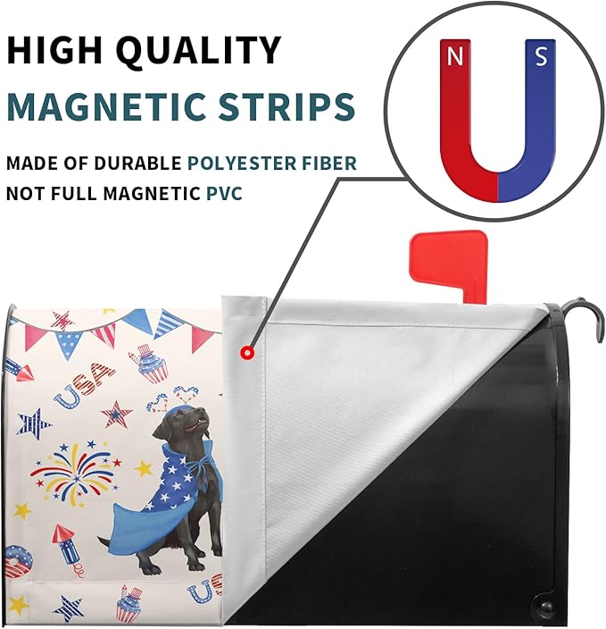 25.5"x21" Patriotic Dogs Mailbox Cover Magnetic 4th of July Puppy Waterproof Mailbox Wrap Independence Day USA Stars Letter Post Cover Large Size for Garden Yard Outdoor Decor