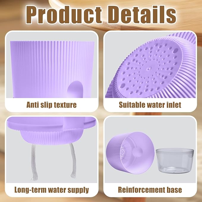 ZXJ 5.5 Inch Self Watering Planter Pots for Indoor Plants - African Violet Pots with Wick Rope - Purple