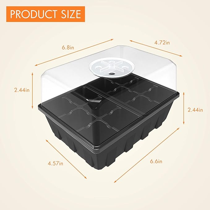 Gardzen 3 Pack Seed Starting Tray, Plant Germination Trays, Seed Starter Kit with Adjustable Humidity Vented Dome, Plant Growing Kit 6.6" x 4.5", Total 36-Cell, Black