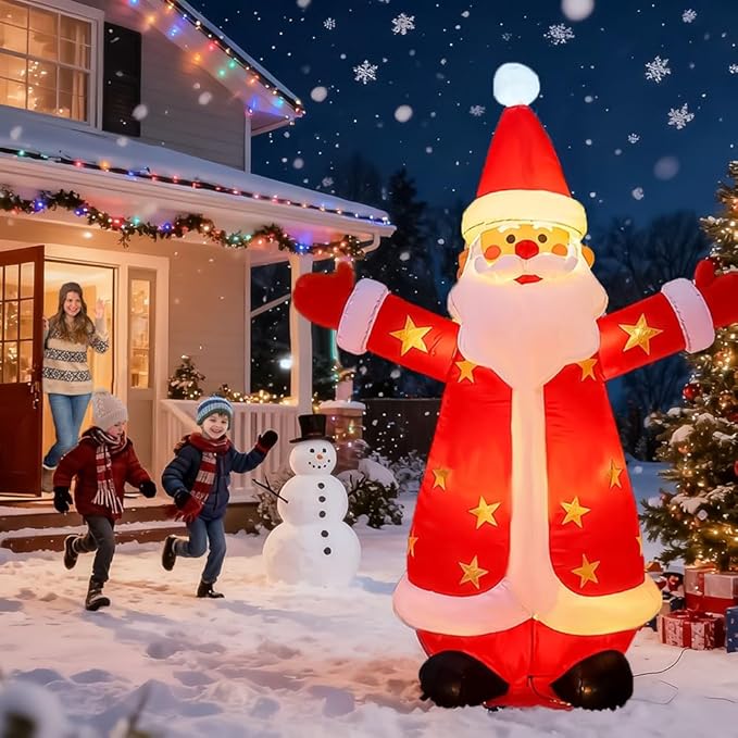 8FT Christmas Inflatables Santa Claus Outdoor Yard Decorations, Christmas Blow up Santa with LED Lights, Winter Outside Decor for Holiday Party Patio Garden Lawn, Xmas New Year Kids Gifts
