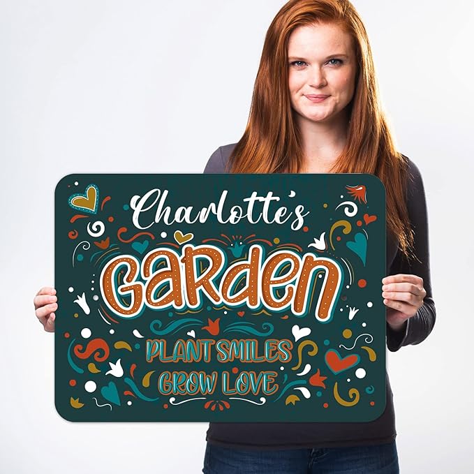 Custom Garden Signs, Personalized Sign For Garden, For Christmas, Mom, Her Or Girlfriend Sign, 18x24 Inches, Rust Free .063 Aluminum, Fade Resistant, Made in USA by Sigo Signs