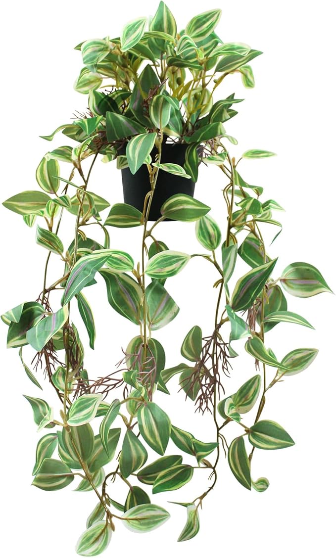 Artificial Hanging Ivy Plants Realistic 3D Watermelon Texture Faux Peperomia Leaves Fake Potting Vine Green Plants for Indoor Outdoor Home Garden Decor