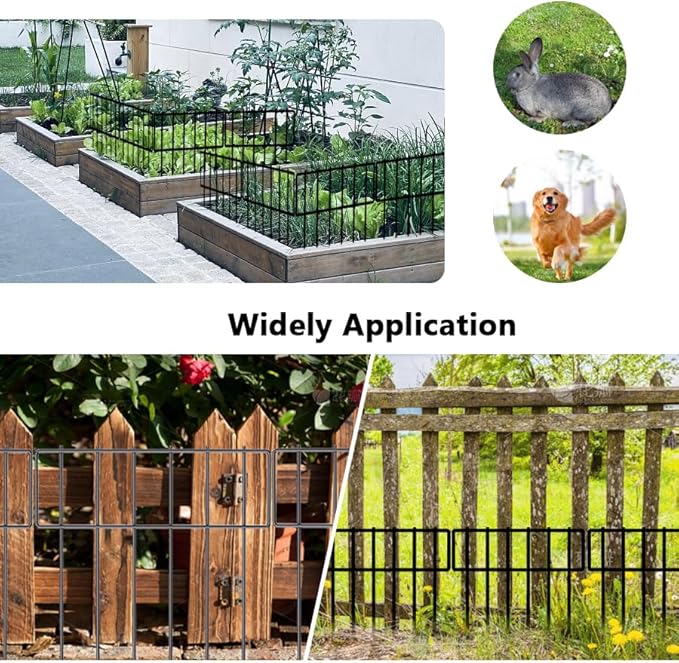 10 Pack Animal Barrier Fence, No Dig Fencing 10.8ft(L) × 12in(H) Rustproof Metal Small Garden Fence Border Metal Fence Panels Garden Fence Border for Dogs Rabbits, Outdoor Landscaped Yard