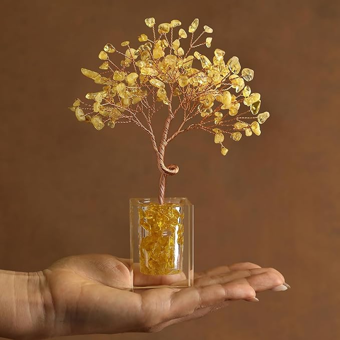 Citrine Crystal Tree of Life Healing Crystals and Stones Home Office Desk Decor Money Bonsai Fengshui Tree for Positive Energy Good Luck Handmade Spiritual Gifts for Women