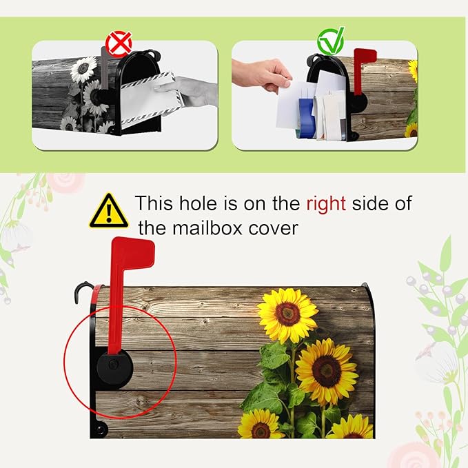 Summer Sunflowers Mailbox Covers Oversized Vintage Board Floral Mailbox Wrap Welcome Seasonal Flowers Post Letter Box Cover Mailbox Post Cover Large Size 25.5" X 21" for Garden Yard Decor