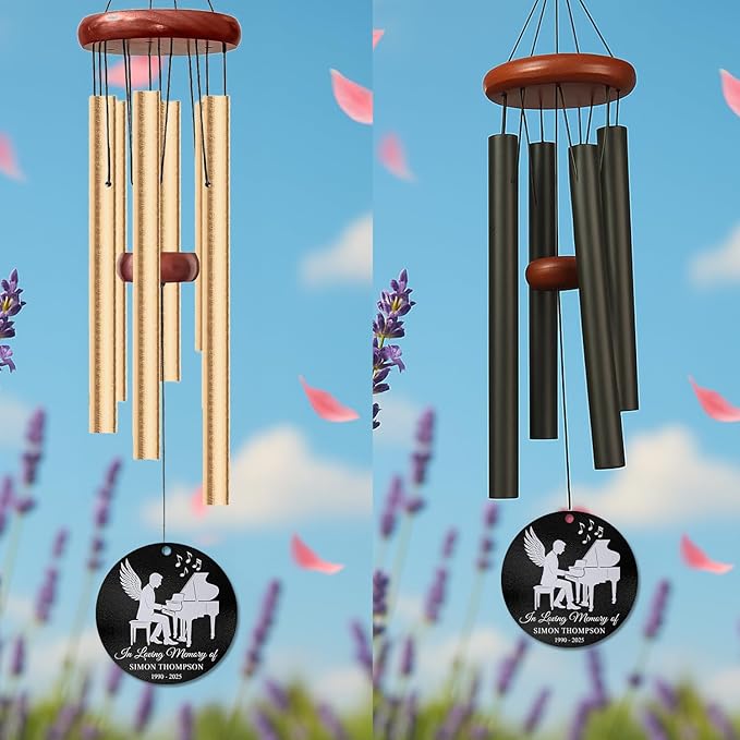 Personalized Piano Memorial Wind Chimes for Outdoors – Custom Name & Years Remembrance Gift for Music Enthusiasts – Soothing Bereavement Chimes – Sympathy Gifts for Comfort & Tribute Keepsakes