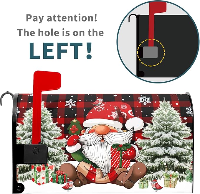 Christmas Mailbox Cover Magnetic Red Buffalo Plaid Gnome Mailbox Covers Magnetic Standard Size 21" X 25.5" Snowflake Mailbox Post Cover Letter Box Cover Home Garden Decor for Outside Decoration