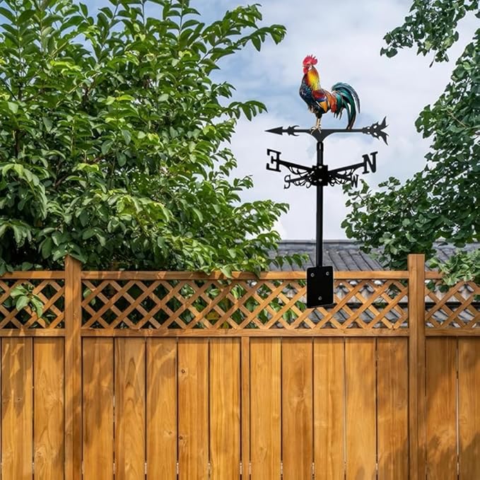 Metal Rooster Weathervane Yard Barn Ornament Colorful Weather Vane Roof Vivid Cock Wind Direction Indicator Outdoor Garden Art Decor (CKB)