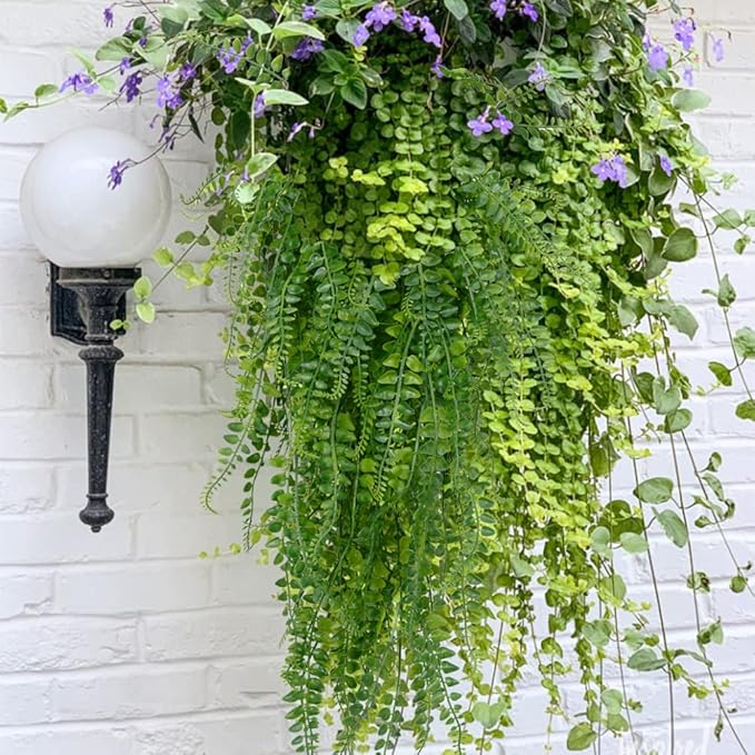 SzJias Artificial Hanging Plants Ferns Faux Fake Plants for Patio Porch Outdoor Decor (2 Pcs)