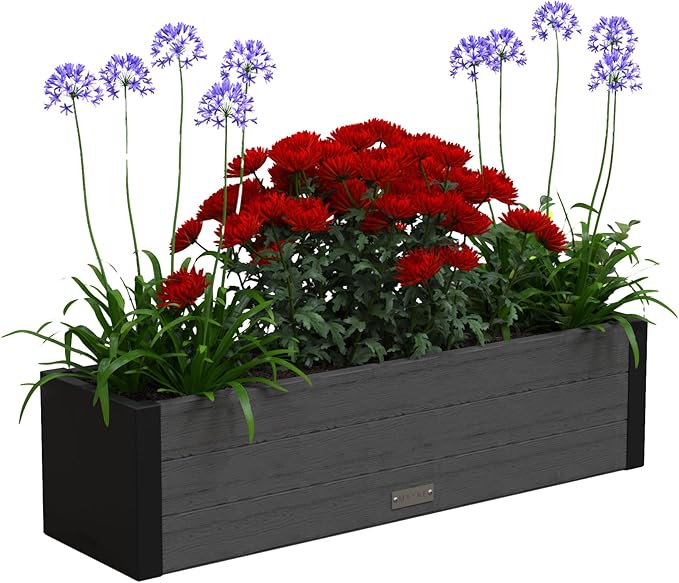 Mayne Horizon 3FT Window Box Planter – Modern Rectangular Faux Wood Grain Design for Windows, Durable All-Season Outdoor Flower Box with Drainage, Easy Installation