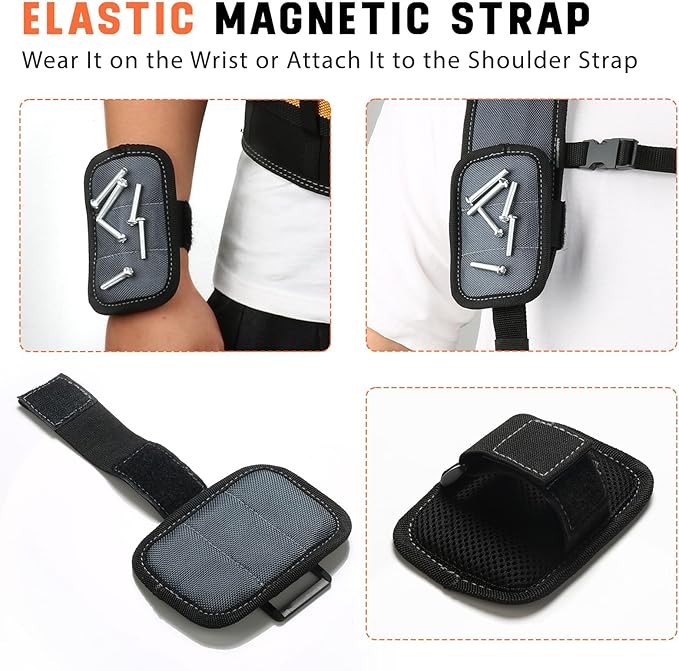 Tool Belt Suspenders, Tool Bag Suspenders, Work Belt Suspender with Magnetic Wristband and Loop Attachment, Padded Construction Suspender for Carpenter, Electrician, Framer, Blue-gray