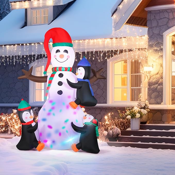 7FT Christmas Inflatable Snowman, IP65 Lighted Blow Up Snowman with LED Lights, Automatic Inflation Yard Decorations for Lawn Garden Holiday Decor