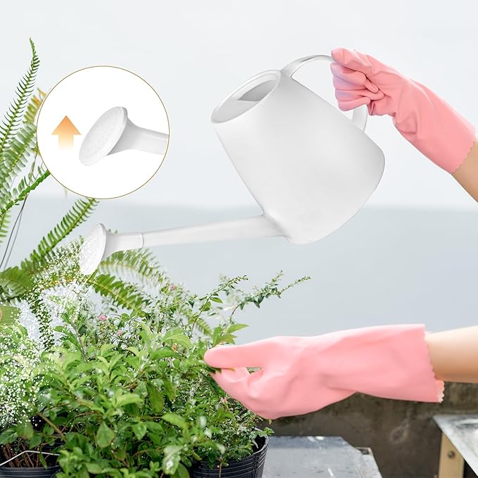 Plastic Watering Can - for Indoor and Outdoor House Plant Garden - with Long Spout - 1/2 Gallon - White