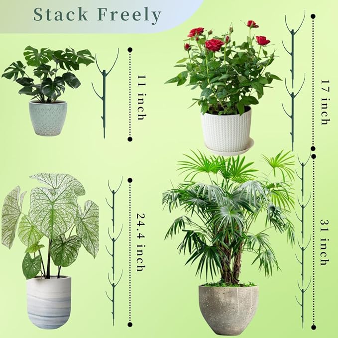 5 Pack Stackable Monstera Plant Support Stakes, 38inch Climbing Garden Plant Support Sticks Structures for Indoor Outdoor Plants Alternative to Moss Pole