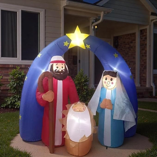 8 FT Christmas Inflatables Santa Claus in Sleigh with Two Reindeer Outdoor Decorations Blow Up Yard Santa Claus with Built-in LEDs (Nativity Scene – Yard Decoration)