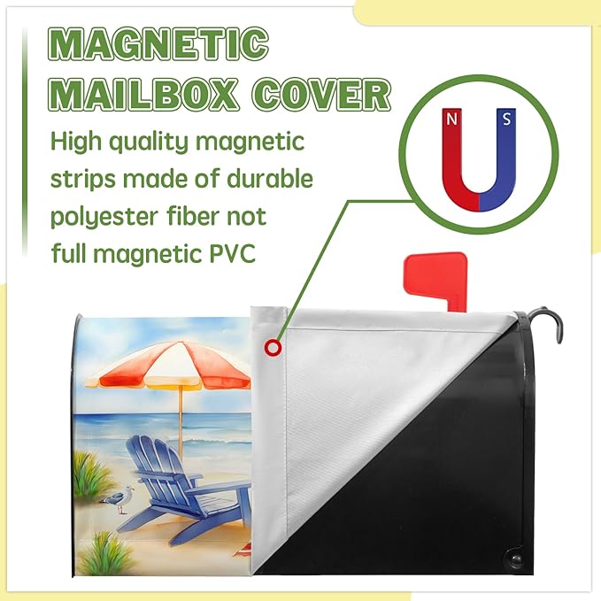 Summer Mailbox Covers Magnetic Beach Mailbox Cover Ocean View Mail Box Covers Sun Umbrella Post Letter Box Wraps Standard Size 21x18 inch Blue Chair Decorations for Outside Garden Yard