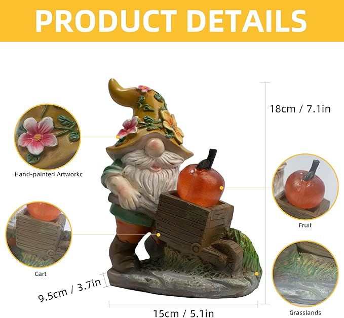Garden Solar Gnomes Outdoor Statues with Apple Gnome Outdoor Decor for Patio, Balcony, Lawn, Yard Ornament - Garden Gifts for Mothers Day, Housewarming, Festival