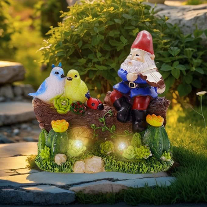 Garden Gnome Statues Decor with Solar Lights, Outdoor Decorations for Yard Porch Lawn Balcony Patio, Housewarming Gifts